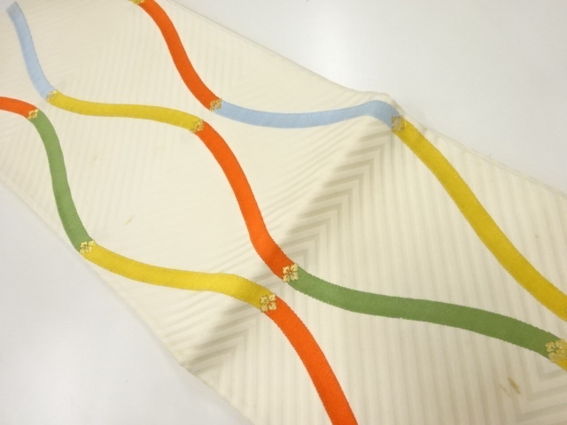 JAPANESE KIMONO / ANTIQUE FUKURO OBI / WOVEN TATEWAKU PATTERN